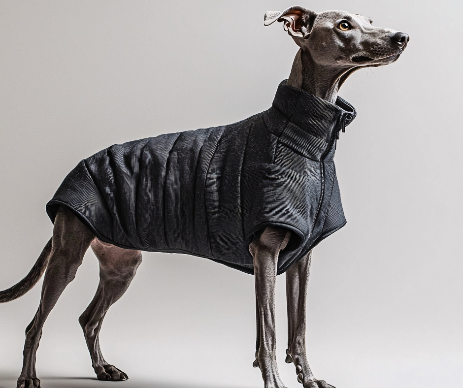 Bild eines Italienischen Windspiels mit Hundewintermantel